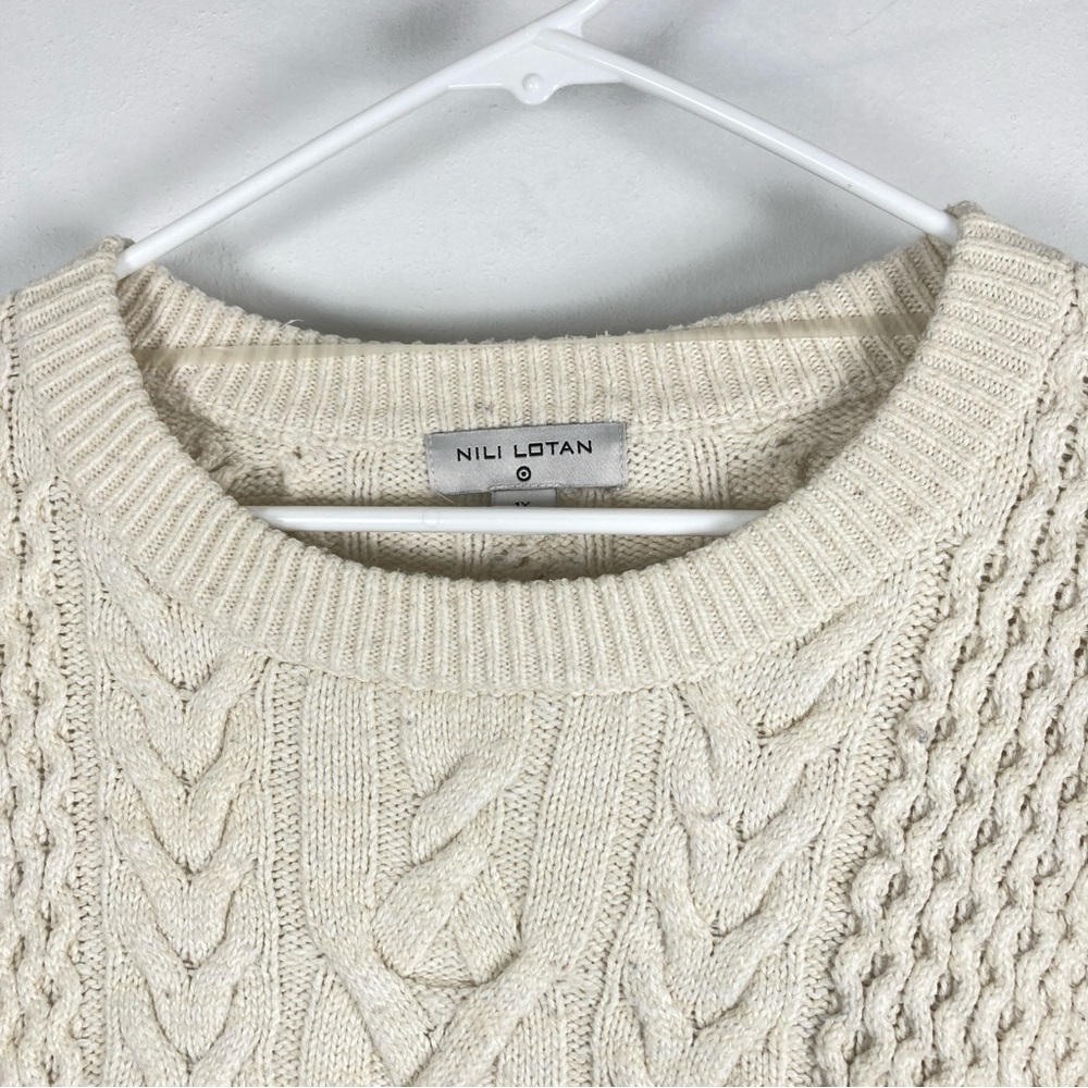 Nili Lotan Cream Cable Knit Crewneck Sweater - Picture 3 of 14